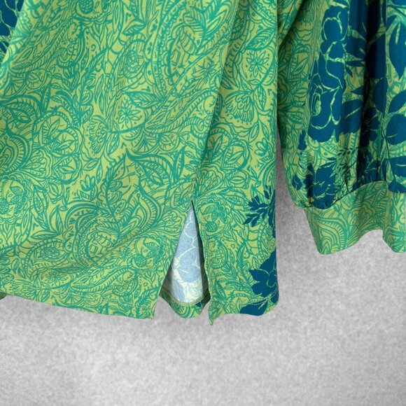 Susan Graver Womens Liquid Knit Floral Top Shirt Size 2X Green Blue Long Sleeve - Picture 4 of 11
